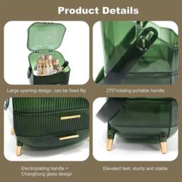 VOGREX Portable Compact Makeup Storage Box in Green - thumbnail 5