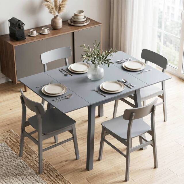 HOMCOM Folding Dining Table for Small Space Wood Drop Leaf Table in Grey - image 1