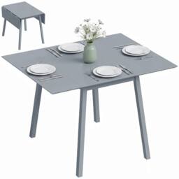 HOMCOM Folding Dining Table for Small Space Wood Drop Leaf Table in Grey - thumbnail 2