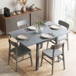 HOMCOM Folding Dining Table for Small Space Wood Drop Leaf Table in Grey - thumbnail 1
