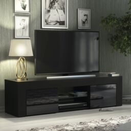 Creative Furniture TV Unit 130cm Modern - Black with High Gloss Doors - thumbnail 6