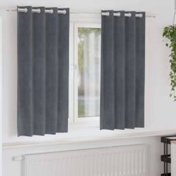 Berkfield Home Blackout Curtains with Eyelets 2 pcs Super Light Grey Velvet in Dark Grey - thumbnail 2