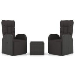 Berkfield Home 3 Piece Garden Lounge Set Black Poly Rattan&Steel - thumbnail 2