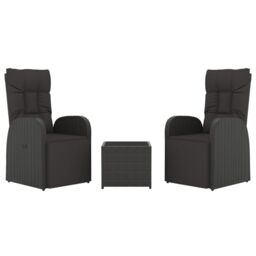 Berkfield Home 3 Piece Garden Lounge Set Black Poly Rattan&Steel - thumbnail 3