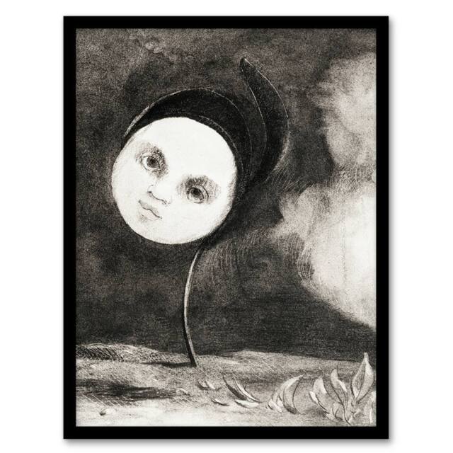 "Artery8 Strange Flower with a Face Redon Vintage Framed Wall Art Print in Grey - Size: W12"" x H16""" - image 1