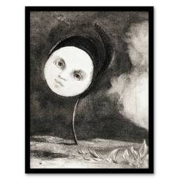 "Artery8 Strange Flower with a Face Redon Vintage Framed Wall Art Print in Grey - Size: W12"" x H16""" - thumbnail 1