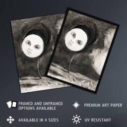 "Artery8 Strange Flower with a Face Redon Vintage Framed Wall Art Print in Grey - Size: W12"" x H16""" - thumbnail 2