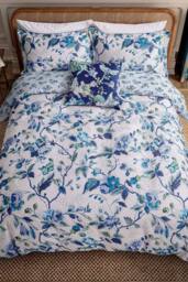 English Heritage 'Craven Street Floral' Cotton Duvet Cover Set in Blue - Size: Super King - thumbnail 4