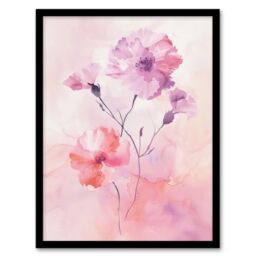 "Artery8 Carnation Flowers Watercolour Pink Pastel Modern Framed Art Print - Size: W12"" x H16""" - thumbnail 1