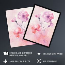 "Artery8 Carnation Flowers Watercolour Pink Pastel Modern Framed Art Print - Size: W12"" x H16""" - thumbnail 2