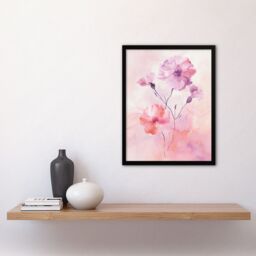 "Artery8 Carnation Flowers Watercolour Pink Pastel Modern Framed Art Print - Size: W12"" x H16""" - thumbnail 4