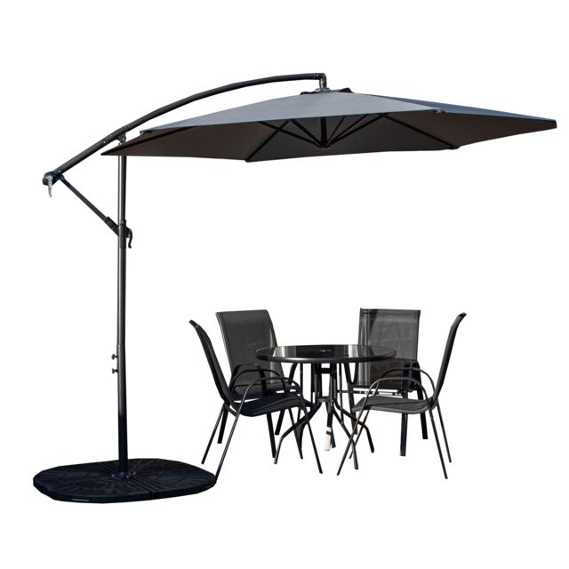 Samuel Alexander Outdoor 4 Person Round Glass Top Garden Dining Table Chairs With Banana Parasol & Base in Grey - image 1