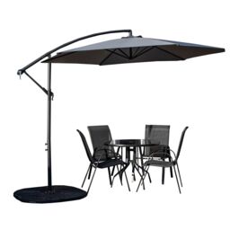 Samuel Alexander Outdoor 4 Person Round Glass Top Garden Dining Table Chairs With Banana Parasol & Base in Grey - thumbnail 1