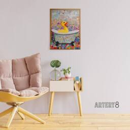 "Artery8 Rubber Duck Bath Time Bathroom Nursery Canvas Wall Art Print - Size: W18"" x H24""" - thumbnail 3