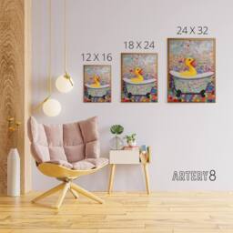 "Artery8 Rubber Duck Bath Time Bathroom Nursery Canvas Wall Art Print - Size: W18"" x H24""" - thumbnail 4