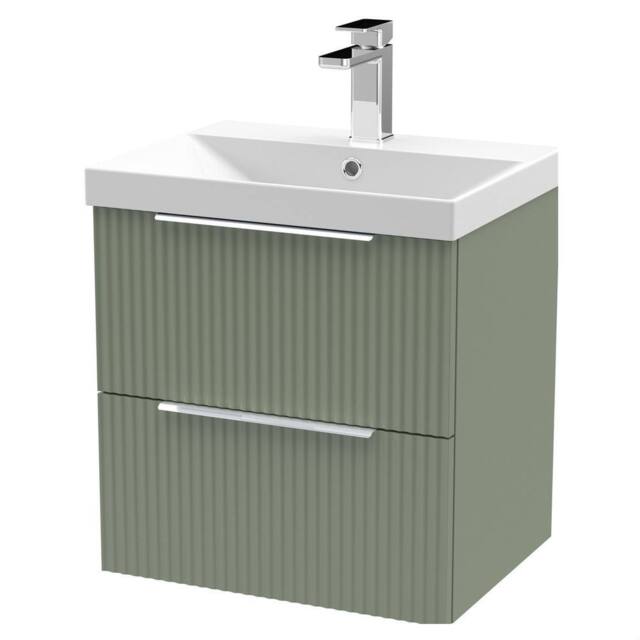 Balterley Tixall Fluted 2 Drawer Wall Hung Vanity Basin Unit, Satin Green, 500mm in Green - image 1