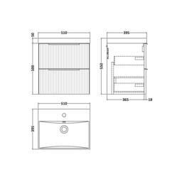Balterley Tixall Fluted 2 Drawer Wall Hung Vanity Basin Unit, Satin Green, 500mm in Green - thumbnail 2