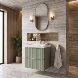 Balterley Tixall Fluted 2 Drawer Wall Hung Vanity Basin Unit, Satin Green, 500mm in Green - thumbnail 4