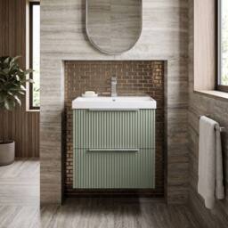 Balterley Tixall Fluted 2 Drawer Wall Hung Vanity Basin Unit, Satin Green, 500mm in Green - thumbnail 6