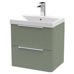 Balterley Tixall Fluted 2 Drawer Wall Hung Vanity Basin Unit, Satin Green, 500mm in Green