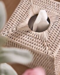 Dibor Traditional Square White Rattan Tissue Box Cover in Natural - thumbnail 3