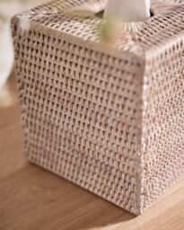 Dibor Traditional Square White Rattan Tissue Box Cover in Natural - thumbnail 2