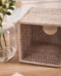 Dibor Traditional Square White Rattan Tissue Box Cover in Natural - thumbnail 4