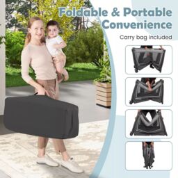 Costway 5-in-1 Toddlers Portable Travel Cot Baby Playard Convertible Playpen in Grey - thumbnail 5