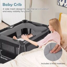 Costway 5-in-1 Toddlers Portable Travel Cot Baby Playard Convertible Playpen in Grey - thumbnail 4