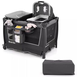 Costway 5-in-1 Toddlers Portable Travel Cot Baby Playard Convertible Playpen in Grey - thumbnail 1