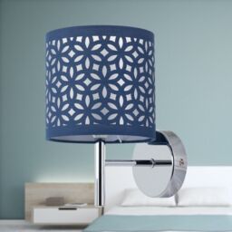 First Choice Lighting Brea - Chrome Wall Light with Navy Blue Cut Out Shade in Silver - thumbnail 3