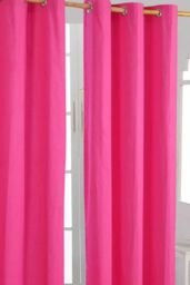 Homescapes Plain Cotton Ready Made Eyelet Curtain Pair in Bright Pink - Size: 140 cm width x 229 cm drop