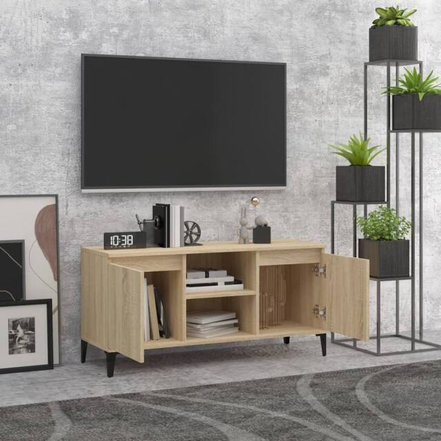 Berkfield Home TV Cabinet with Metal Legs Sonoma Oak 103.5x35x50 cm in Light Tan - image 1
