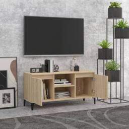 Berkfield Home TV Cabinet with Metal Legs Sonoma Oak 103.5x35x50 cm in Light Tan