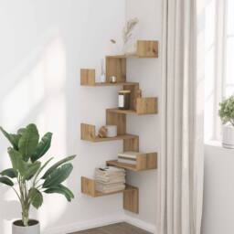 Berkfield Home Wall Corner Shelf Artisian Oak 45x45x147 cm Engineered Wood in Brown - Size: 45 x 45 x 147 cm - thumbnail 3