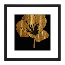 Artery8 Gold on Black Pressed Poppy Flower Metallic Effect Foil Single Flower Floral Painting Square Wooden Framed Wall Art Print Picture 8X8 Inch - thumbnail 1