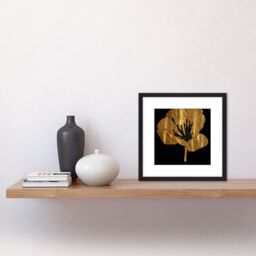 Artery8 Gold on Black Pressed Poppy Flower Metallic Effect Foil Single Flower Floral Painting Square Wooden Framed Wall Art Print Picture 8X8 Inch - thumbnail 2