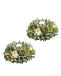 Dibor Set of 2 Floral Green Table Decoration Candle Holders Dia16cm - Size: Small - thumbnail 2
