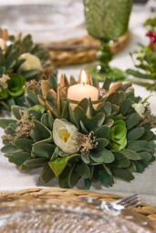 Dibor Set of 2 Floral Green Table Decoration Candle Holders Dia16cm - Size: Small - thumbnail 4