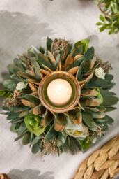 Dibor Set of 2 Floral Green Table Decoration Candle Holders Dia16cm - Size: Small - thumbnail 3