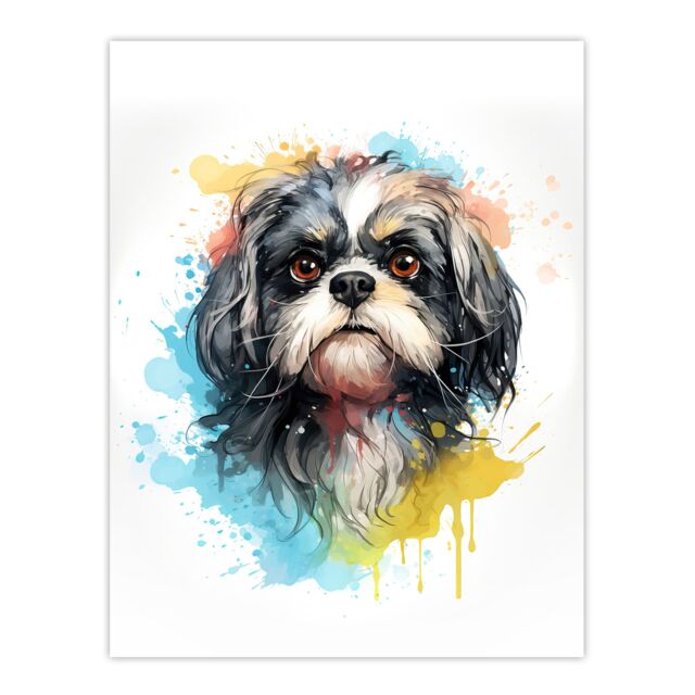 "Artery8 Wall Art Print Shih Tzu Lovers Gift Watercolour Pet Portrait Painting Artwork Poster - Size: W18"" x H24""" - image 1