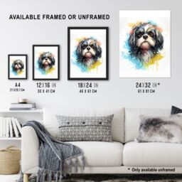 "Artery8 Wall Art Print Shih Tzu Lovers Gift Watercolour Pet Portrait Painting Artwork Poster - Size: W18"" x H24""" - thumbnail 3