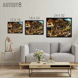 "Artery8 Pieter Bruegel The Elder Dutch Proverbs Framed Canvas Wall Art Print - Size: W12"" x H16""" - thumbnail 4