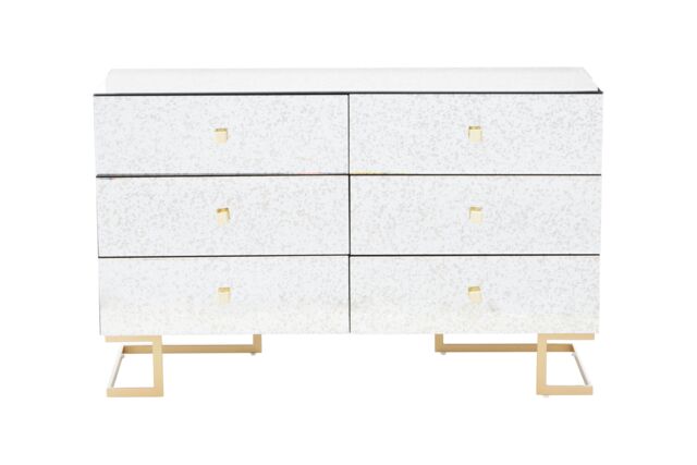 Orsina Classic Mirrored Drawer Chest, Brass Finish 6 Drawer Chest, Storage Cabinet, Metallic Chest, Delivered Fully Assembled in White - image 1