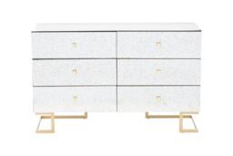 Orsina Classic Mirrored Drawer Chest, Brass Finish 6 Drawer Chest, Storage Cabinet, Metallic Chest, Delivered Fully Assembled in White - thumbnail 1