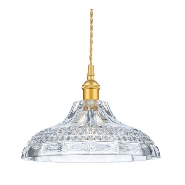 Netlighting Wilshire Dome Pendant Light Satin Gold with Decorative Glass