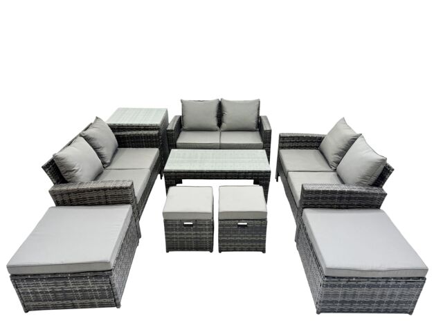 Fimous Outdoor Love Sofa Set &Oblong Coffee Table 4 Stools Side Table in Dark Grey - image 1