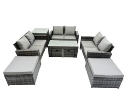 Fimous Outdoor Love Sofa Set &Oblong Coffee Table 4 Stools Side Table in Dark Grey - thumbnail 2