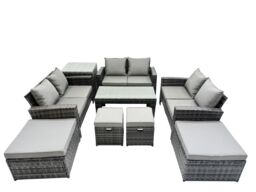 Fimous Outdoor Love Sofa Set &Oblong Coffee Table 4 Stools Side Table in Dark Grey - thumbnail 1