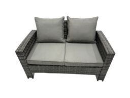 Fimous Outdoor Love Sofa Set &Oblong Coffee Table 4 Stools Side Table in Dark Grey - thumbnail 4